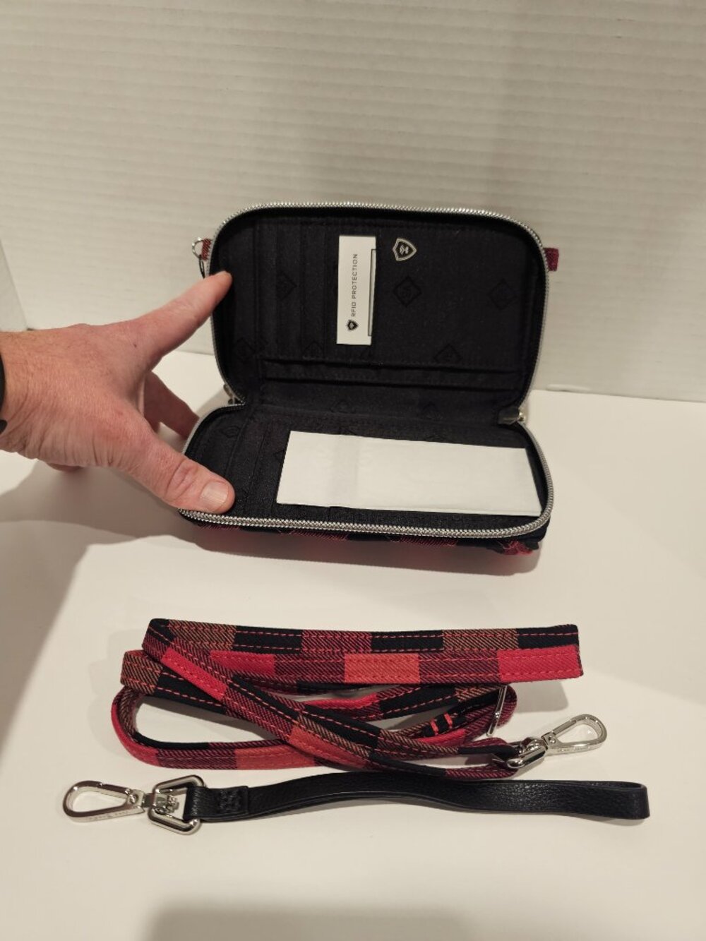 Vera Bradley RFID All in One Crossbody Garnet Buffalo Check Red Wristlet Wallet - Picture 6 of 9